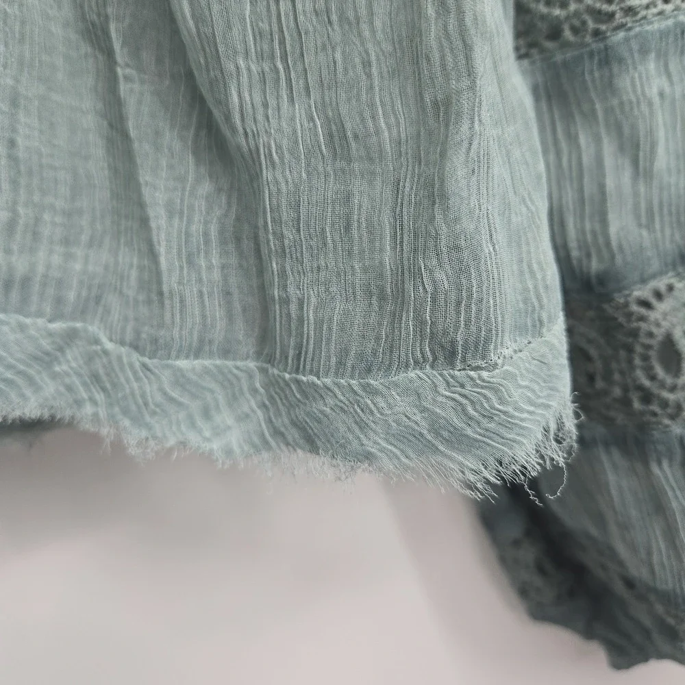 Free People Peasant Top Size Medium Moonchaser Blue Dust Mineral Puff Sleeve